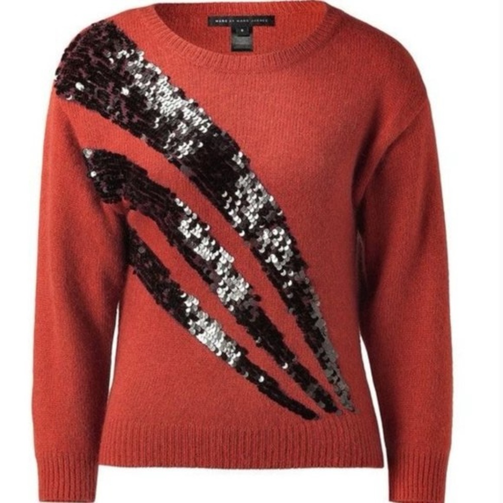 Marc Jacobs Red Sweater with Black and Silver Sequin Design. ASO Gossip Girl
